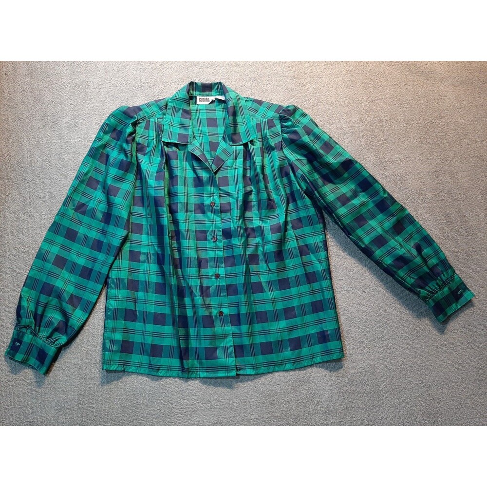 Country Suburbans Top Size 6 Womens Blue Shiny Button up Long Sleeve Padded
